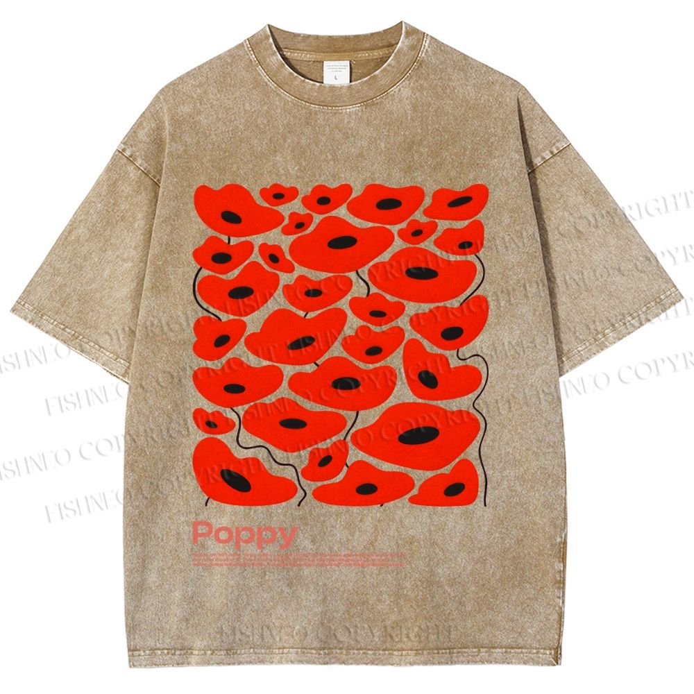 Unisex Poppy Flowers Printed Washed Tee