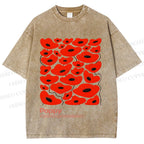 Unisex Poppy Flowers Printed Washed Tee