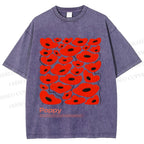 Unisex Poppy Flowers Printed Washed Tee
