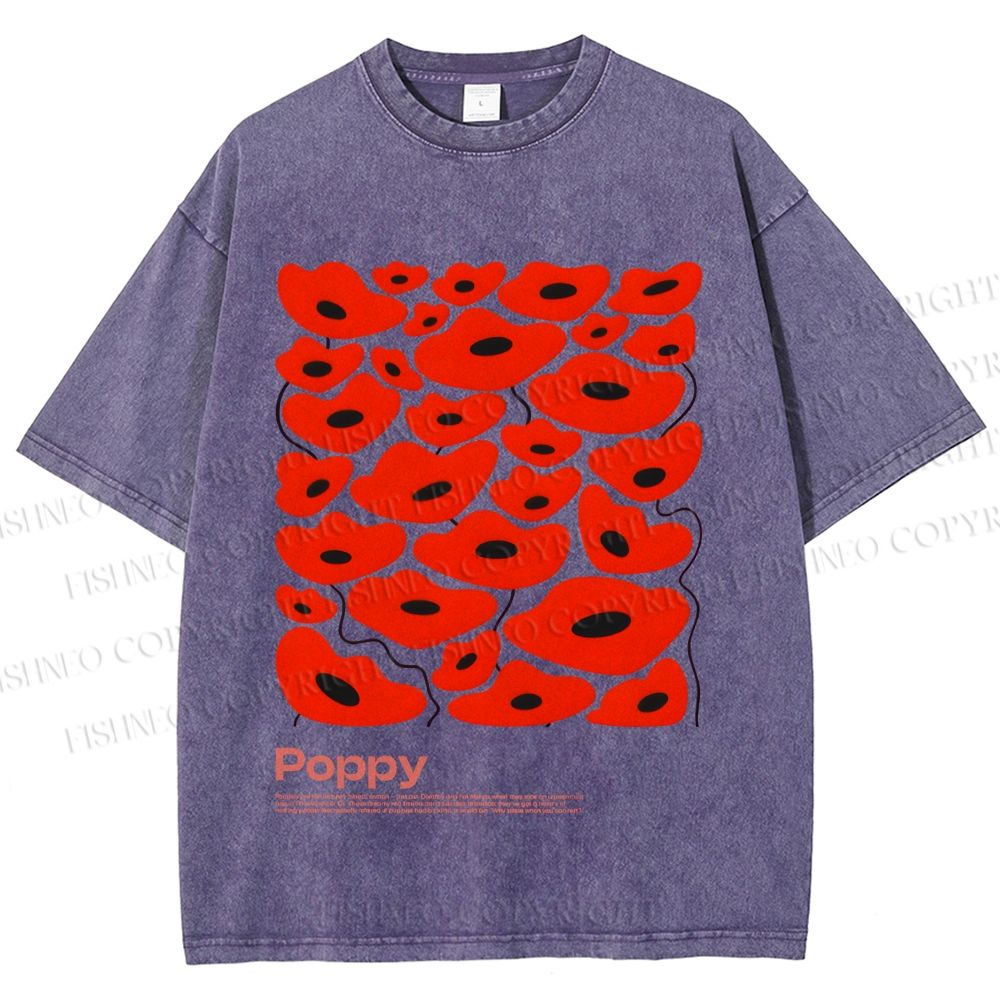 Unisex Poppy Flowers Printed Washed Tee