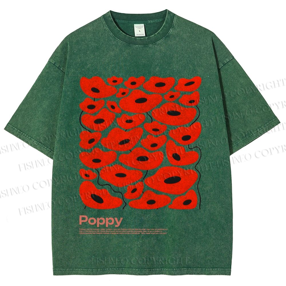 Unisex Poppy Flowers Printed Washed Tee