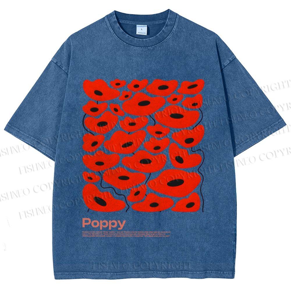 Unisex Poppy Flowers Printed Washed Tee