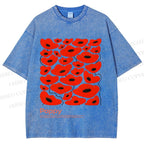 Unisex Poppy Flowers Printed Washed Tee