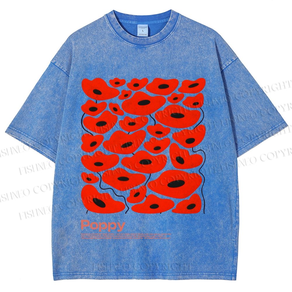 Unisex Poppy Flowers Printed Washed Tee