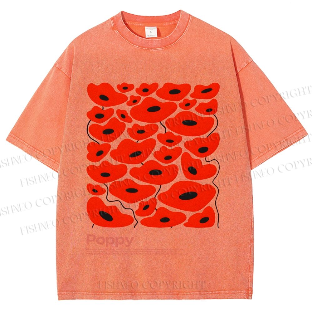 Unisex Poppy Flowers Printed Washed Tee