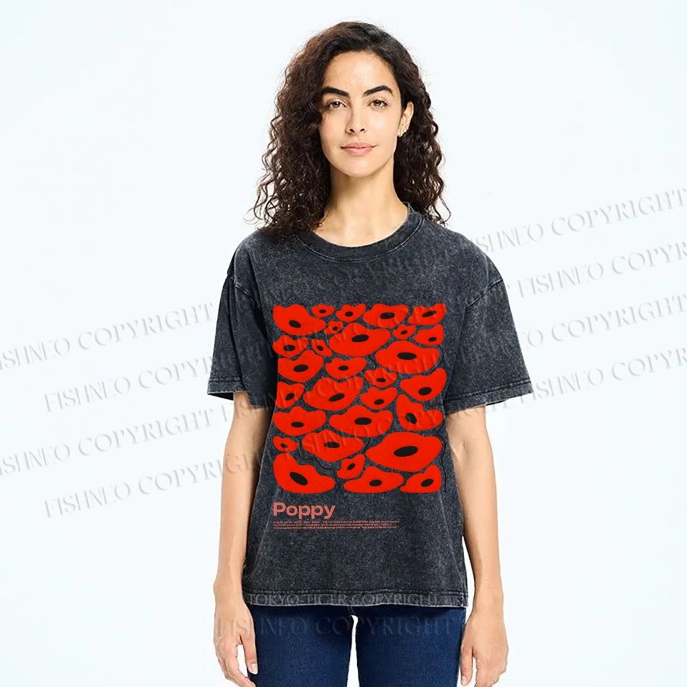 Unisex Poppy Flowers Printed Washed Tee