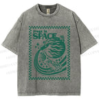 Unisex Vintage Frogs In Space Printed Washed Tee