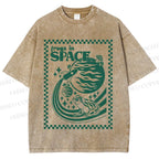 Unisex Vintage Frogs In Space Printed Washed Tee