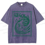Unisex Vintage Frogs In Space Printed Washed Tee