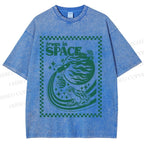 Unisex Vintage Frogs In Space Printed Washed Tee