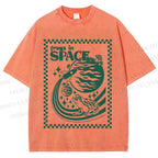 Unisex Vintage Frogs In Space Printed Washed Tee
