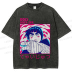 Unisex Japanese Anime Printed Washed Tee