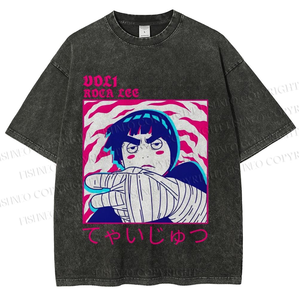 Unisex Japanese Anime Printed Washed Tee
