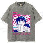 Unisex Japanese Anime Printed Washed Tee