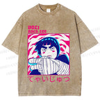 Unisex Japanese Anime Printed Washed Tee