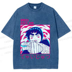 Unisex Japanese Anime Printed Washed Tee