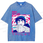 Unisex Japanese Anime Printed Washed Tee