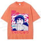 Unisex Japanese Anime Printed Washed Tee