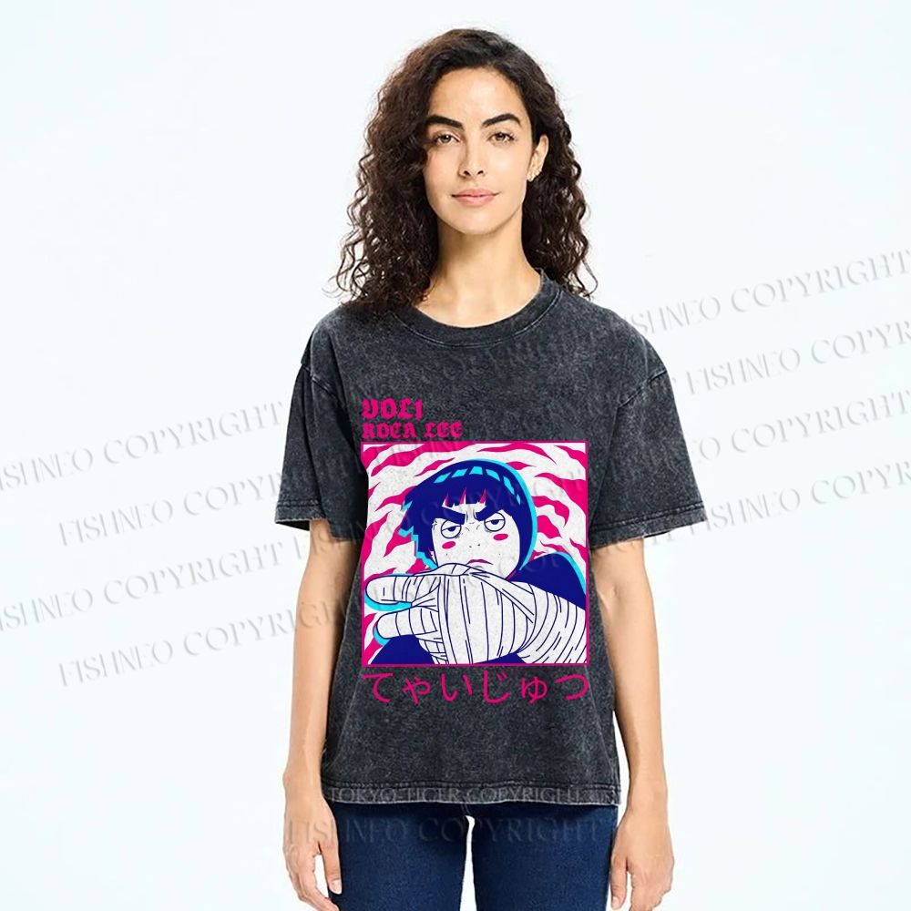 Unisex Japanese Anime Printed Washed Tee