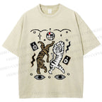 Unisex Vintage Funny Disco Tiger Dancing Printed Washed Tee