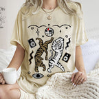 Unisex Vintage Funny Disco Tiger Dancing Printed Washed Tee