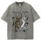 Unisex Vintage Funny Disco Tiger Dancing Printed Washed Tee