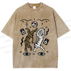 Unisex Vintage Funny Disco Tiger Dancing Printed Washed Tee