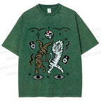 Unisex Vintage Funny Disco Tiger Dancing Printed Washed Tee