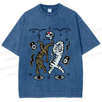 Unisex Vintage Funny Disco Tiger Dancing Printed Washed Tee
