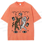 Unisex Vintage Funny Disco Tiger Dancing Printed Washed Tee