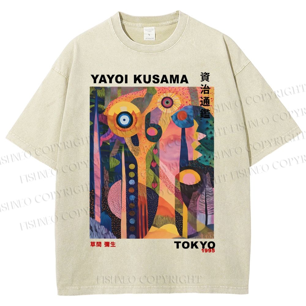 Unisex Japanese Yayoi Kusama Tree Eyes Printed Washed Tee