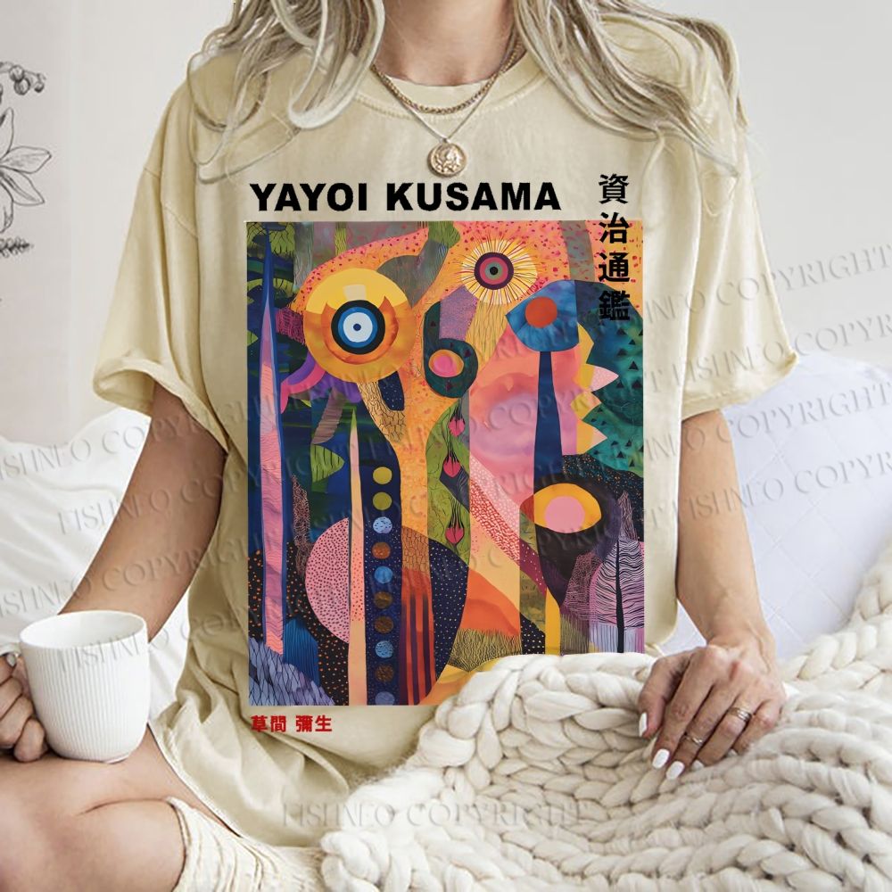 Unisex Japanese Yayoi Kusama Tree Eyes Printed Washed Tee