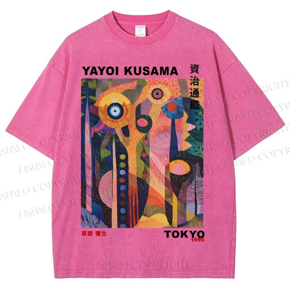 Unisex Japanese Yayoi Kusama Tree Eyes Printed Washed Tee