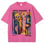 Unisex Japanese Yayoi Kusama Tree Eyes Printed Washed Tee