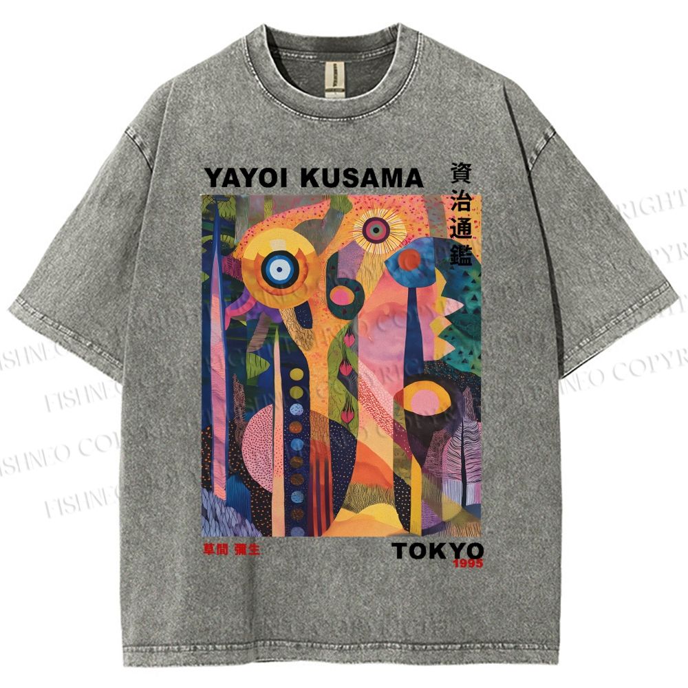 Unisex Japanese Yayoi Kusama Tree Eyes Printed Washed Tee