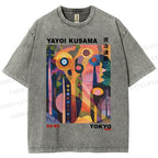 Unisex Japanese Yayoi Kusama Tree Eyes Printed Washed Tee