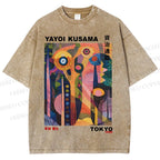 Unisex Japanese Yayoi Kusama Tree Eyes Printed Washed Tee
