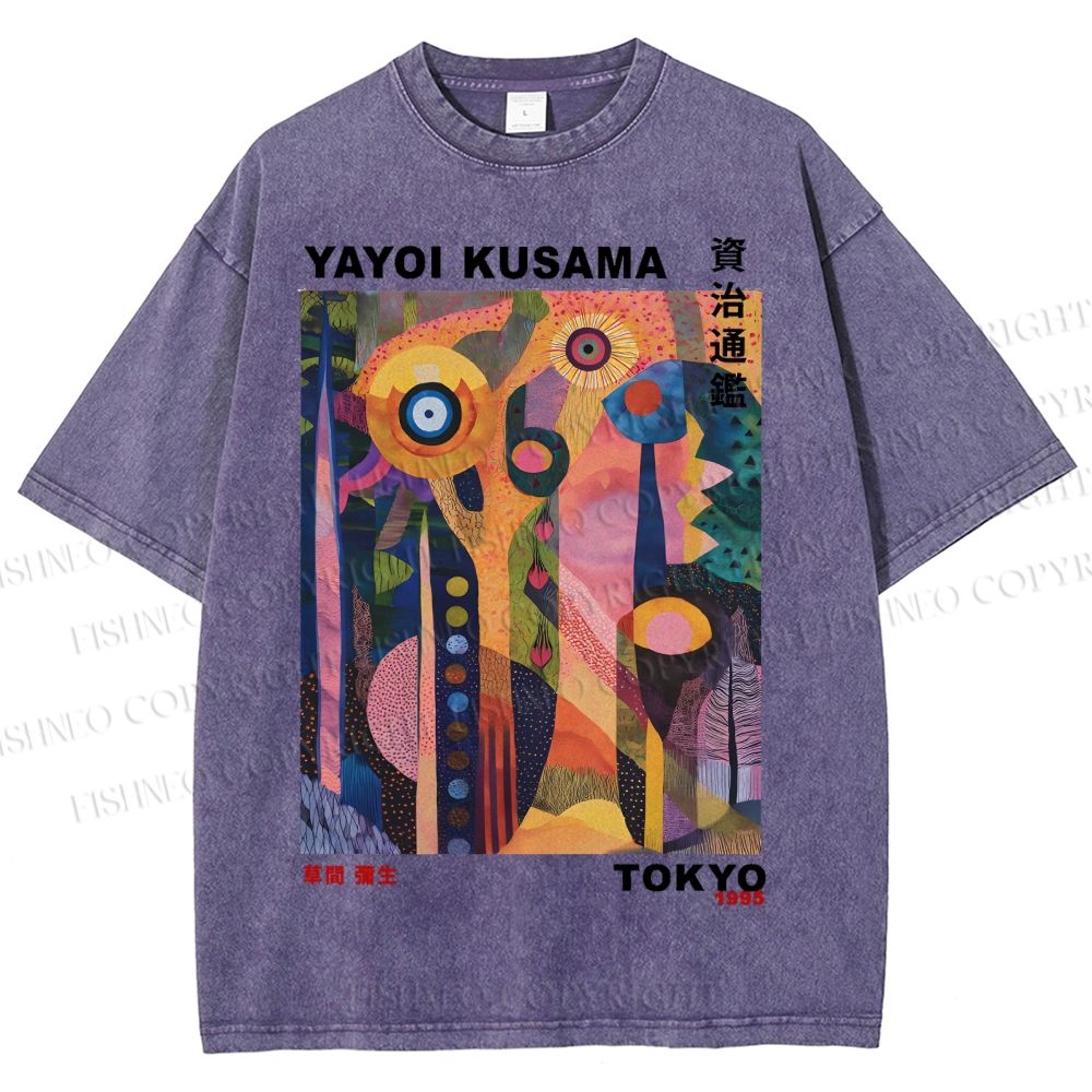 Unisex Japanese Yayoi Kusama Tree Eyes Printed Washed Tee