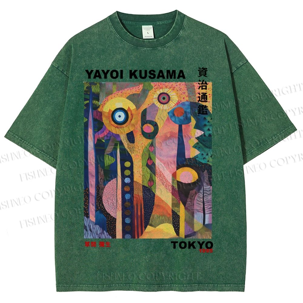 Unisex Japanese Yayoi Kusama Tree Eyes Printed Washed Tee