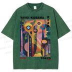 Unisex Japanese Yayoi Kusama Tree Eyes Printed Washed Tee