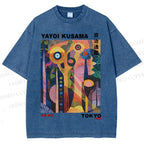 Unisex Japanese Yayoi Kusama Tree Eyes Printed Washed Tee