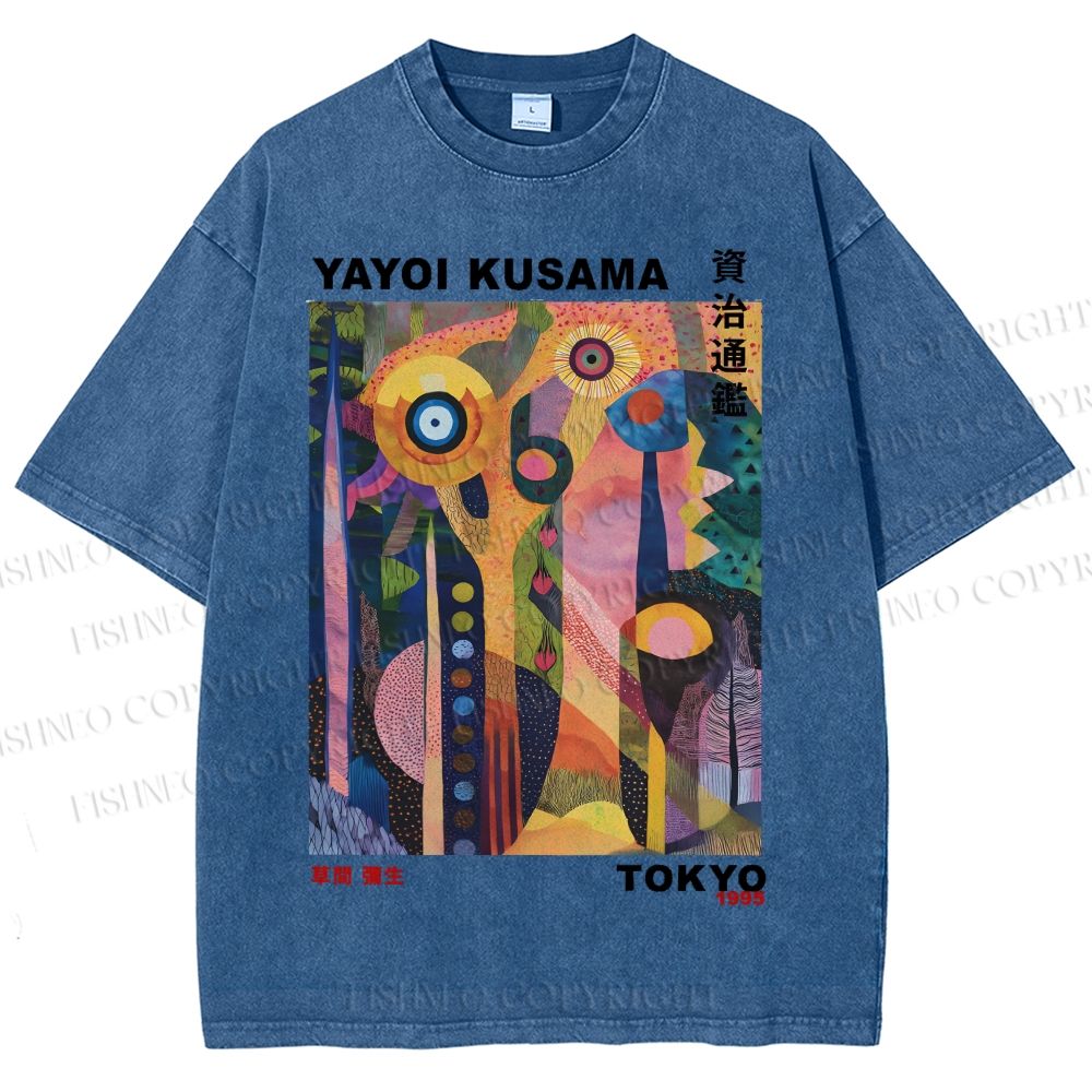 Unisex Japanese Yayoi Kusama Tree Eyes Printed Washed Tee