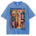 Unisex Japanese Yayoi Kusama Tree Eyes Printed Washed Tee
