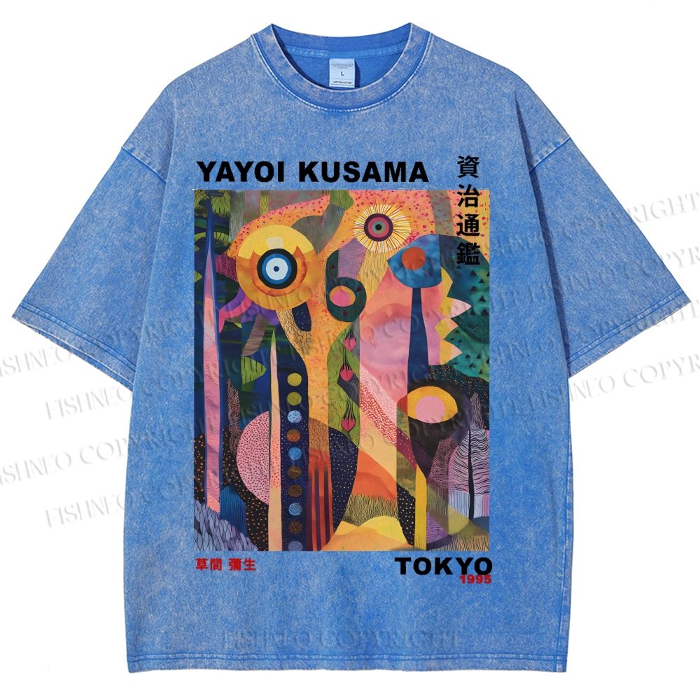 Unisex Japanese Yayoi Kusama Tree Eyes Printed Washed Tee