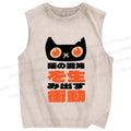 Unisex Japanese Funny Cat Printed Washed Tank Top
