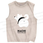 Unisex Funny White Dog Printed Washed Tank Top