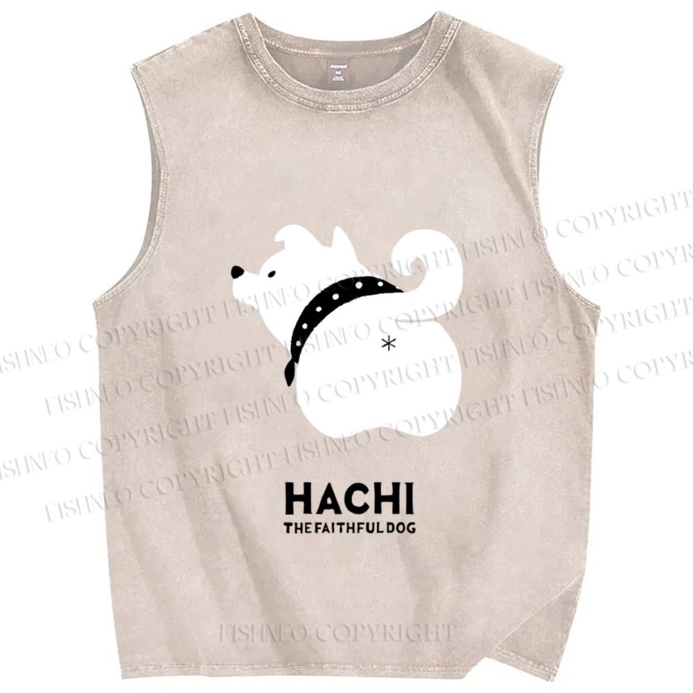 Unisex Funny White Dog Printed Washed Tank Top
