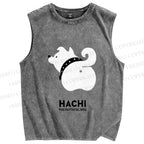 Unisex Funny White Dog Printed Washed Tank Top