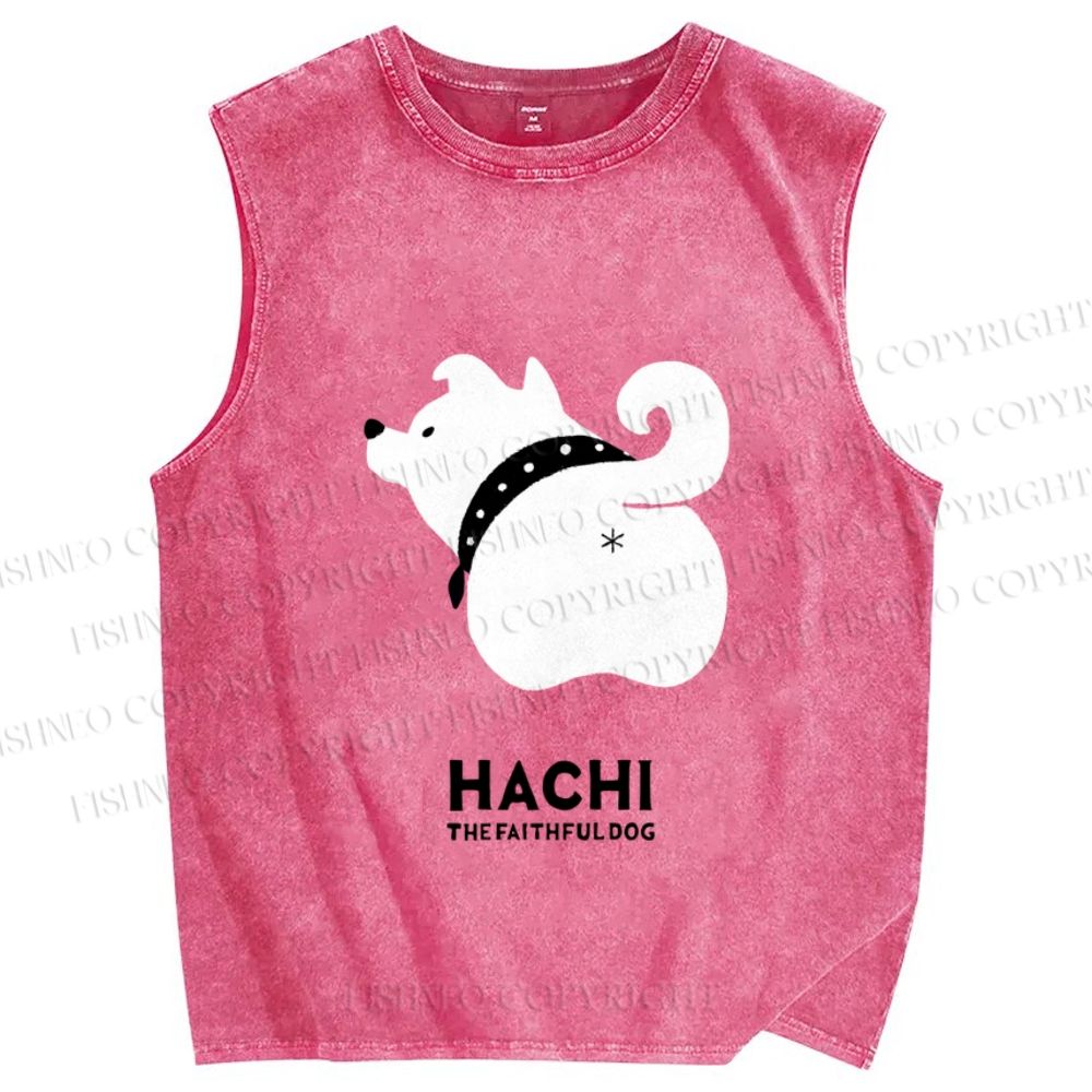 Unisex Funny White Dog Printed Washed Tank Top