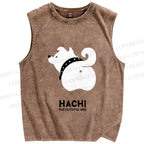 Unisex Funny White Dog Printed Washed Tank Top